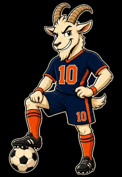 GOAT Striker — the Golden Goal mascot posing with a football
